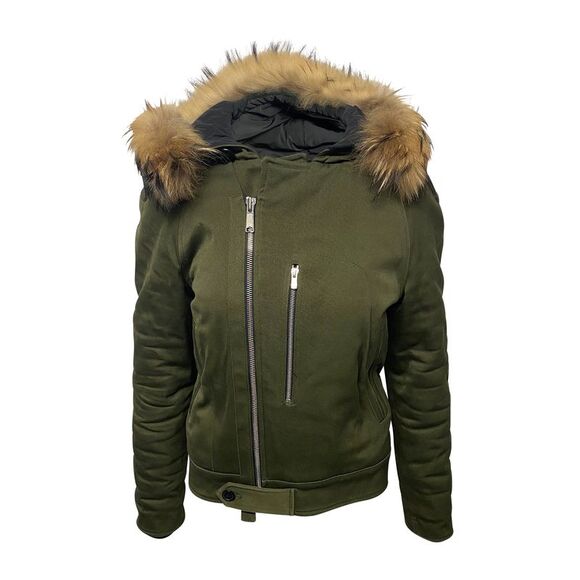 Sandro Paris Fur Trim Hooded Parka in Green Cotton